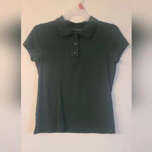 Children’s Short Sleeve Polo Shirt – Dark Green, Button-Up Collar, Size (M)